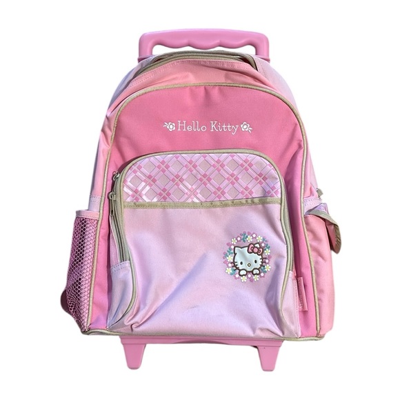HELLO KITTY Vintage Kids Pink Rolling Backpack
